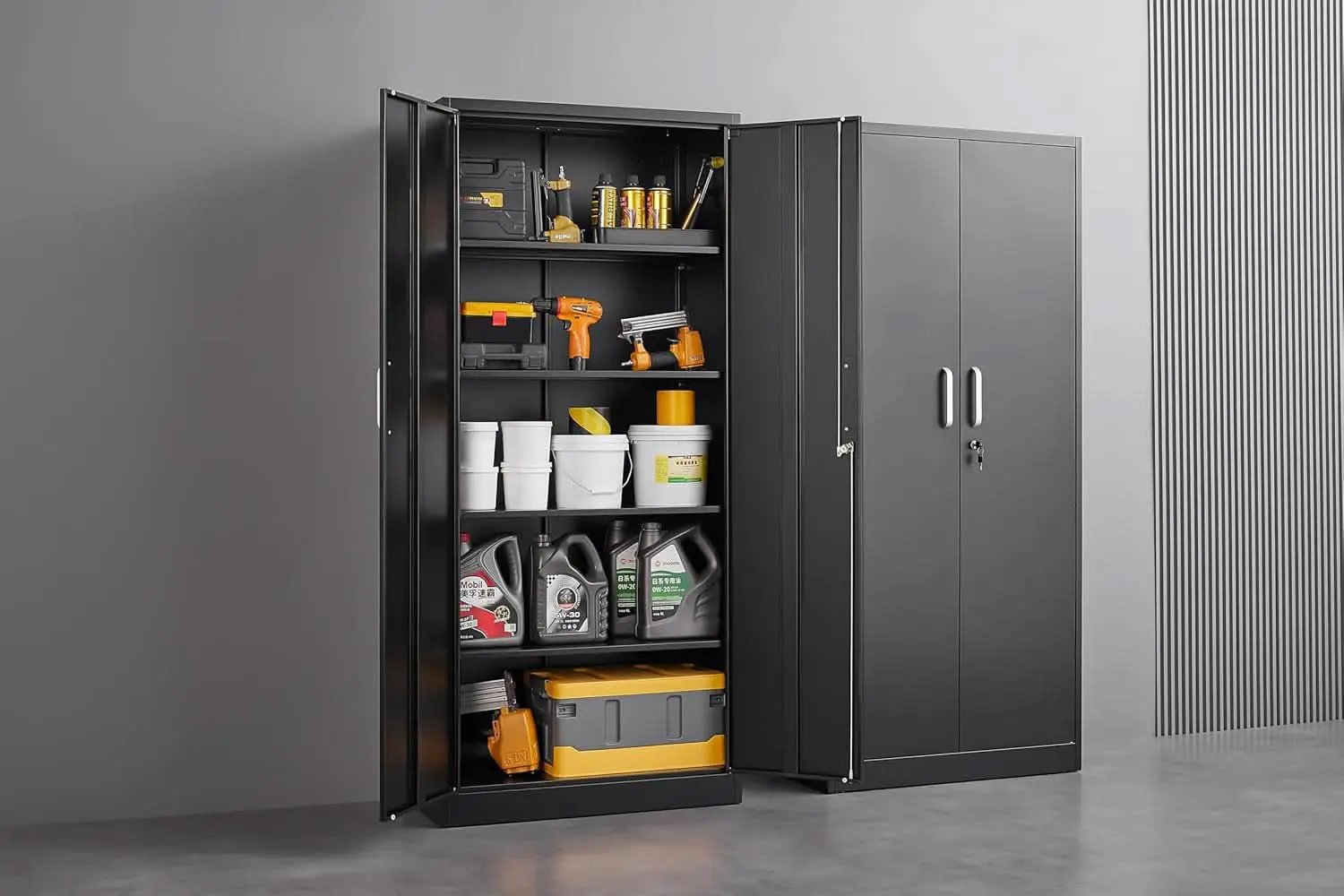 Black Metal Storage Cabinet With Locking Adjustable Shelves from PriceLows™