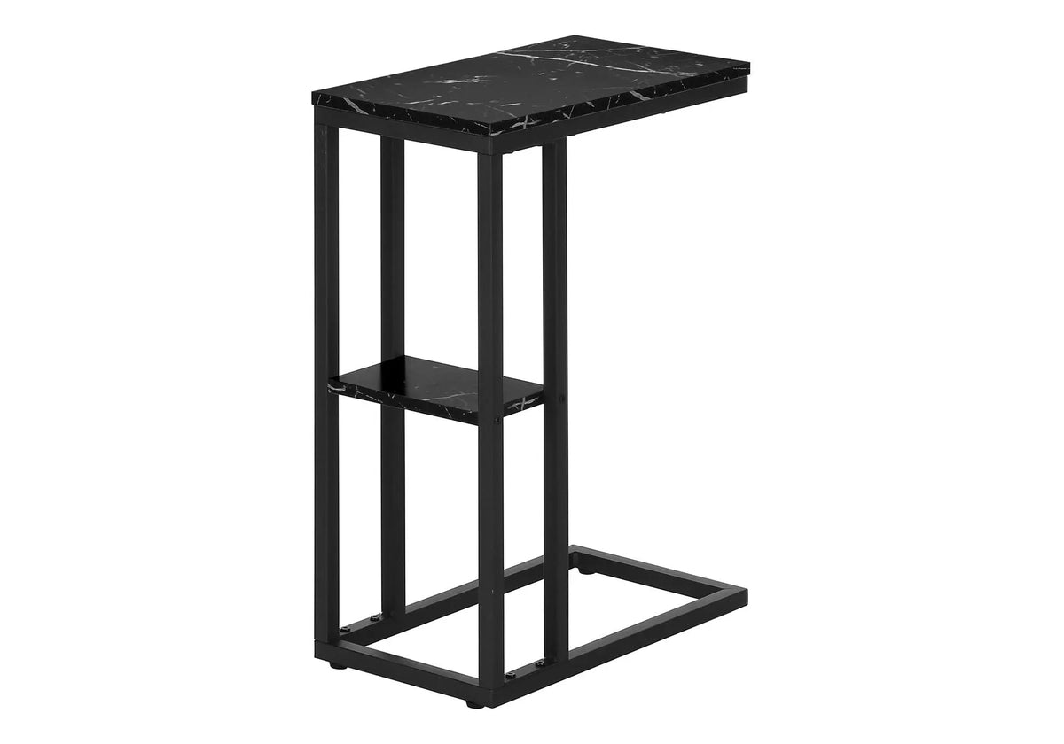 Marble Look C-Shaped Accent Table | Durable Metal Frame | Rectangular Tabletop | Portable Design