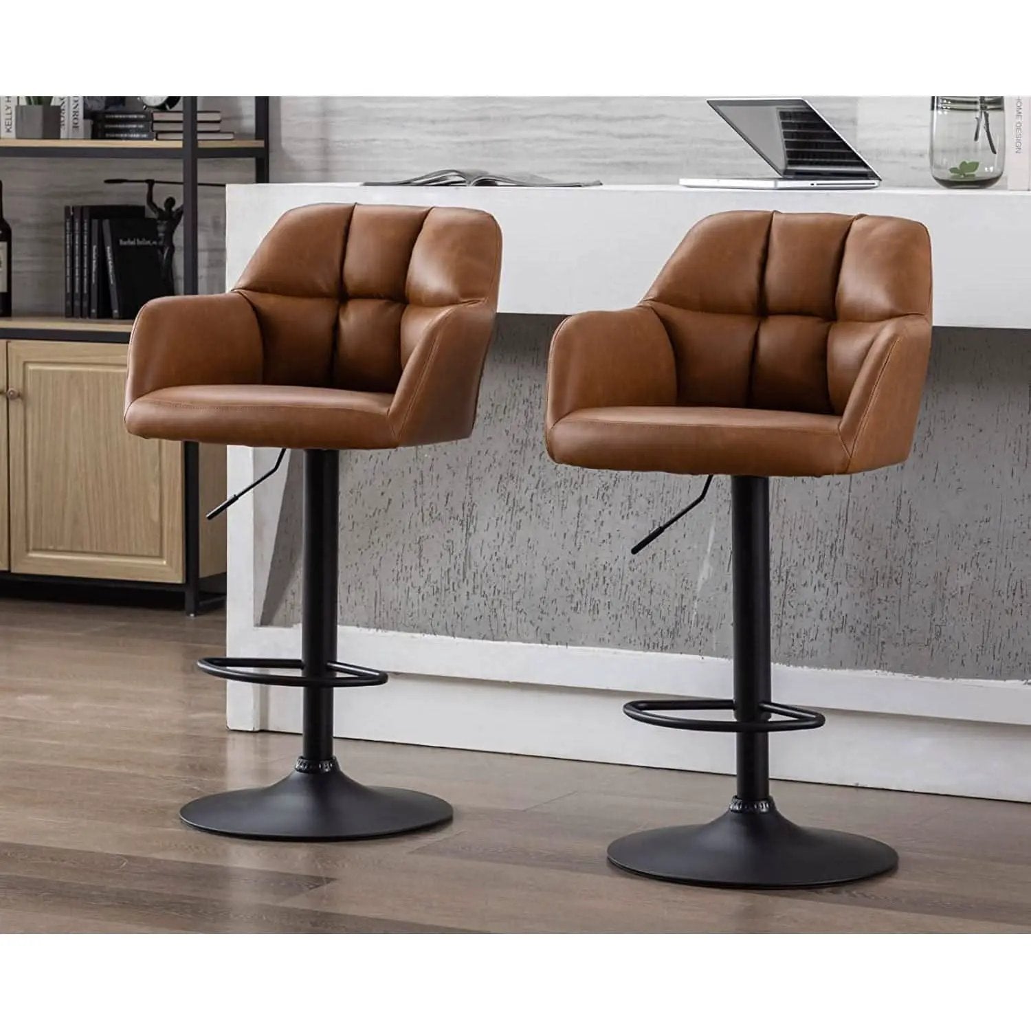 Modern Leather Swivel Bar Stool With Backrest And Armrests from PriceLows™