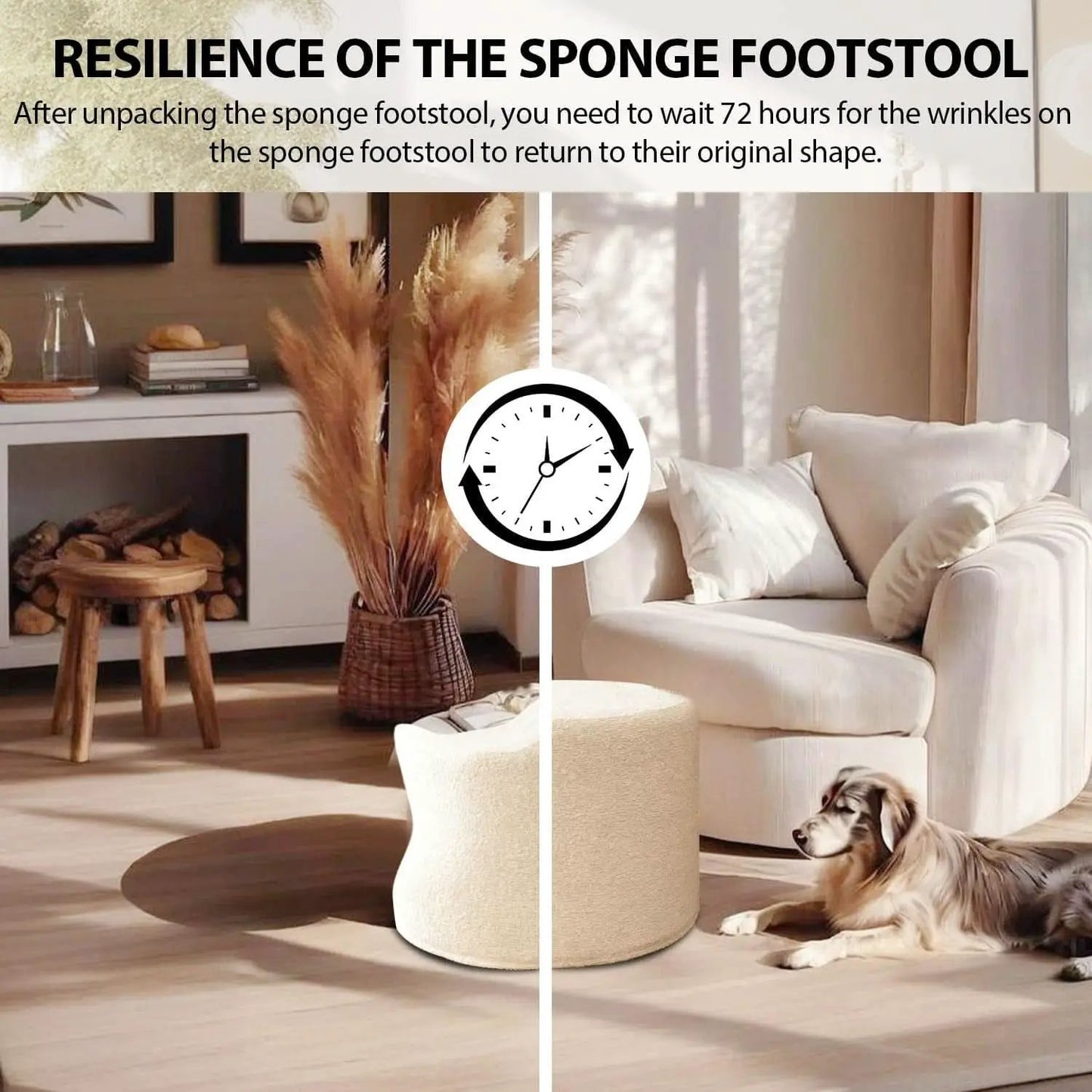 Round Ottoman Foot Rest 17x17x14 White Boucle Fabric from PriceLows™