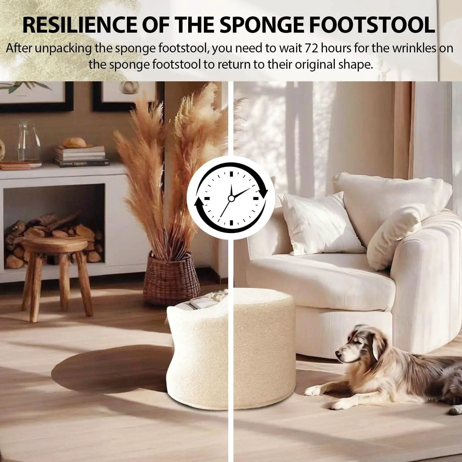 Round Ottoman Foot Rest 17x17x14 White Boucle Fabric from PriceLows™