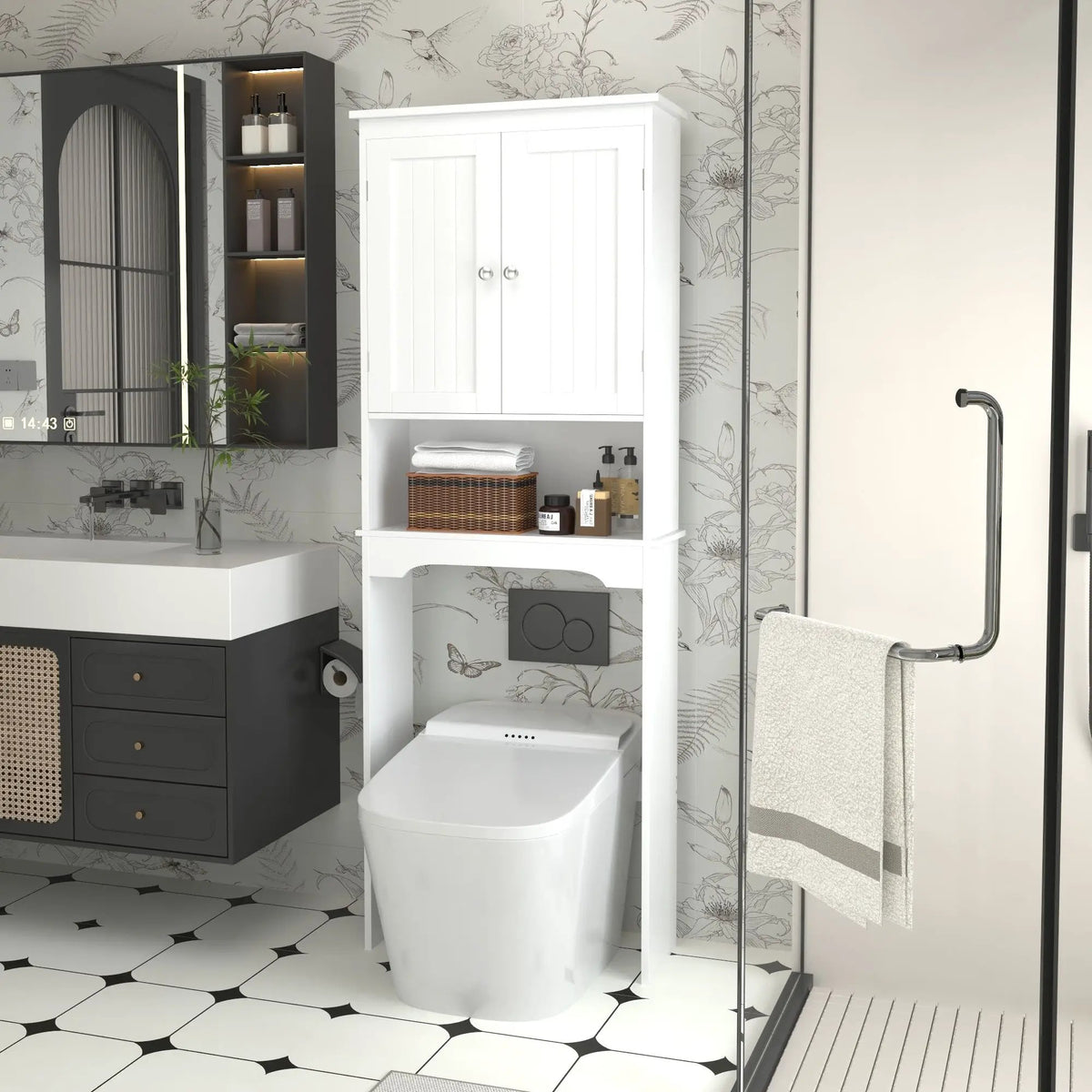 Over The Toilet Storage Cabinet | Adjustable Shelf | White | MDF Construction