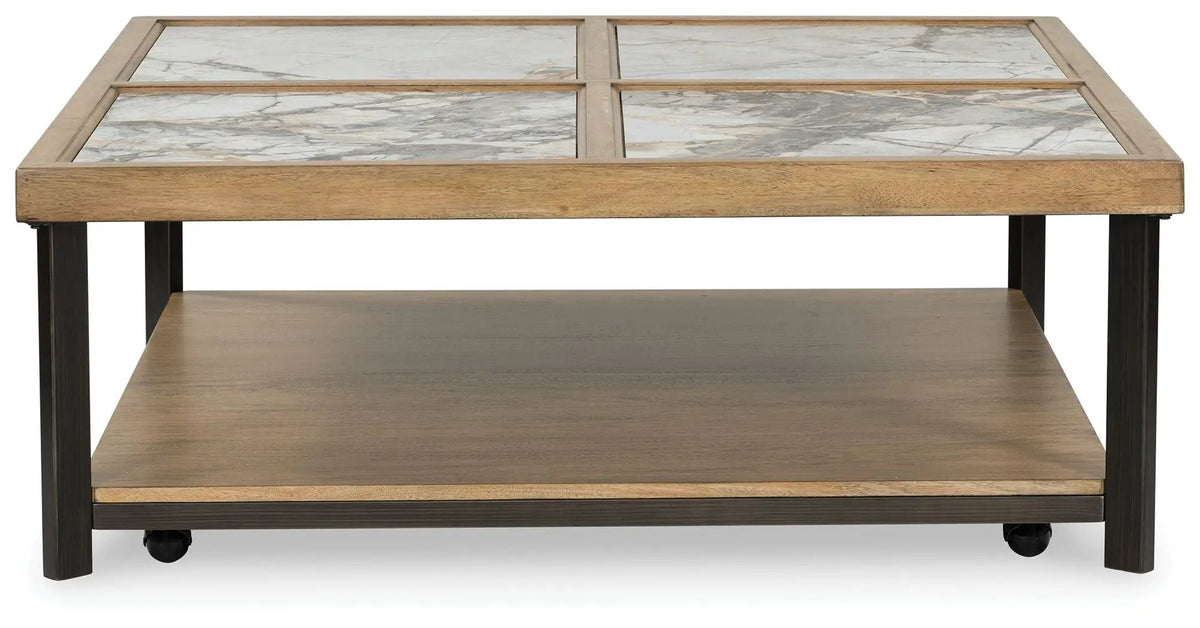 Montia Square Cocktail Table | 48 Inch Square | Sintered Stone Top | Mango Veneer