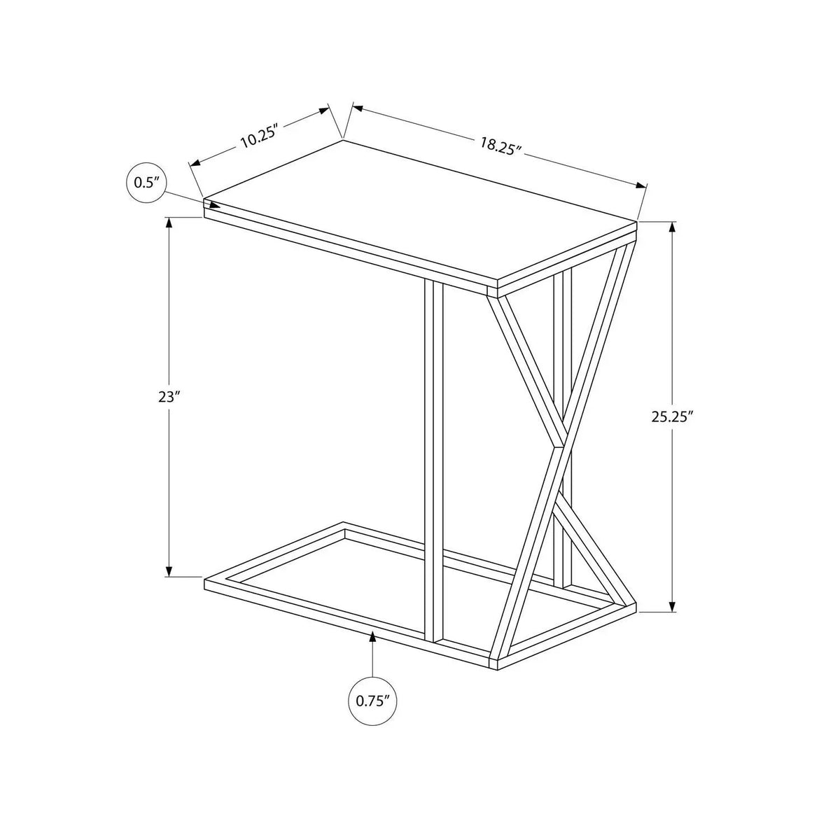 C-Shaped Accent Table | Slide-Under Base | Rectangular Tabletop | Sturdy And Lightweight