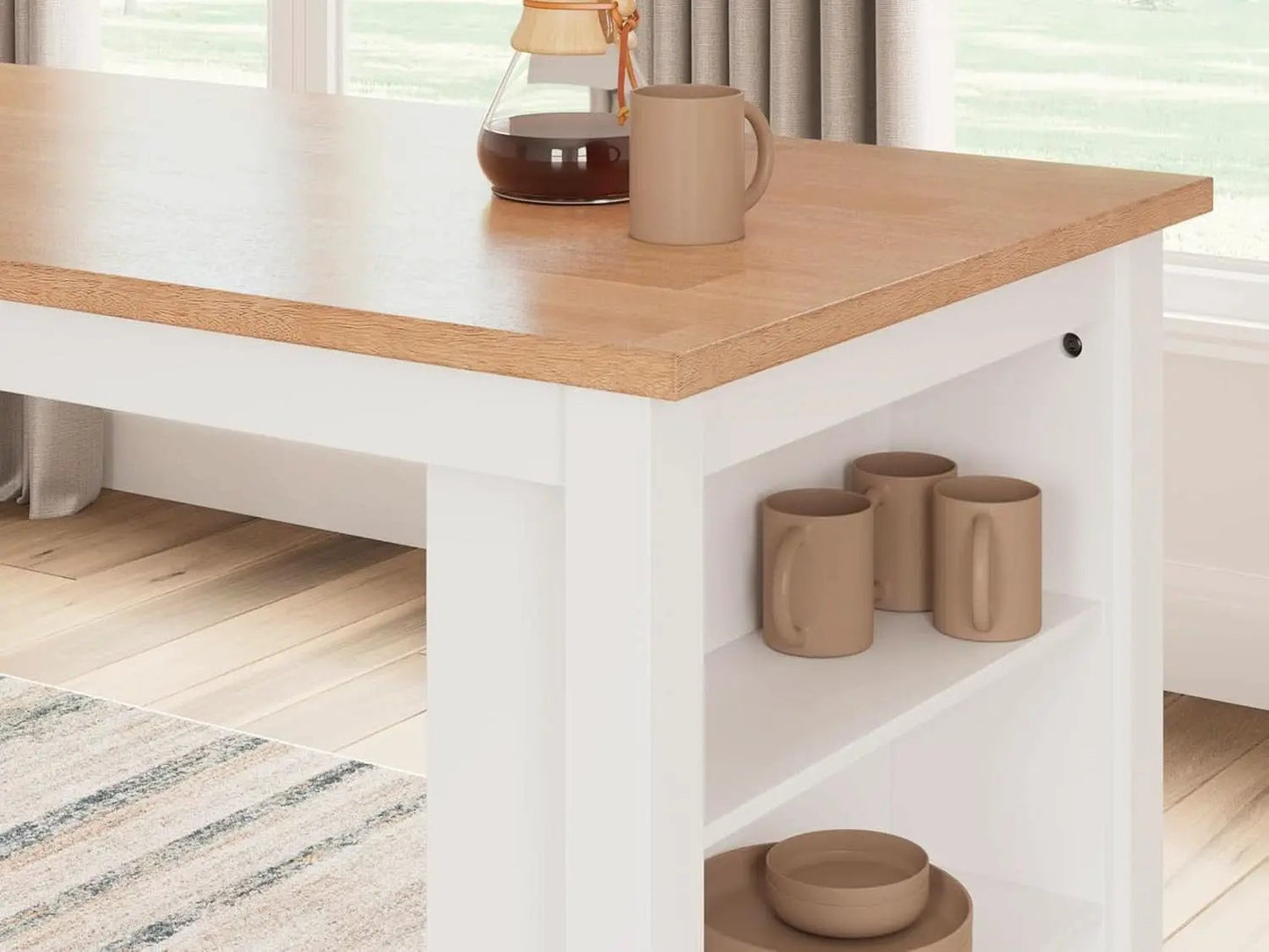 Farmhouse Counter Height Dining Table 3 Shelves Light Brown from PriceLows™