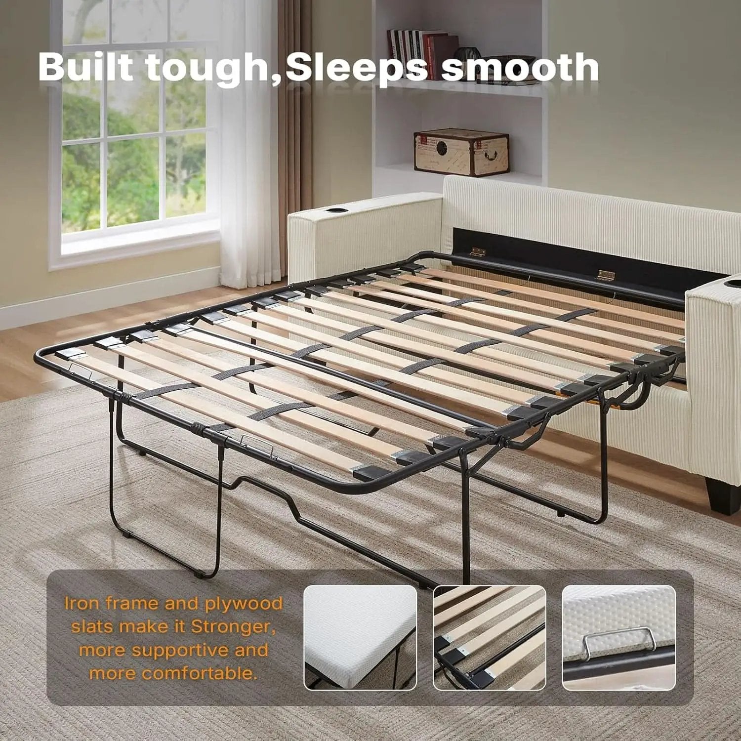 Beige 65-Inch Sleeper Sofa Bed, 2-in-1 Convertible from PriceLows™