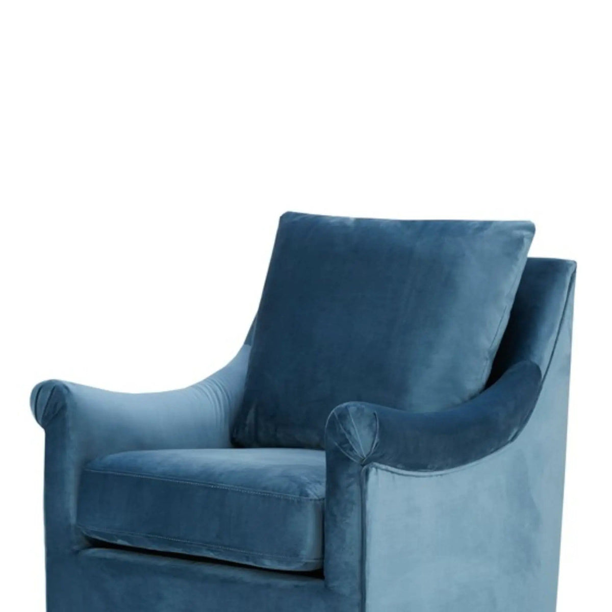 Swivel Chair With Curved Arms And Straight Back - | 33.7 x 28.54 x 32.4 in | Solid Wood & Velvet | Blue