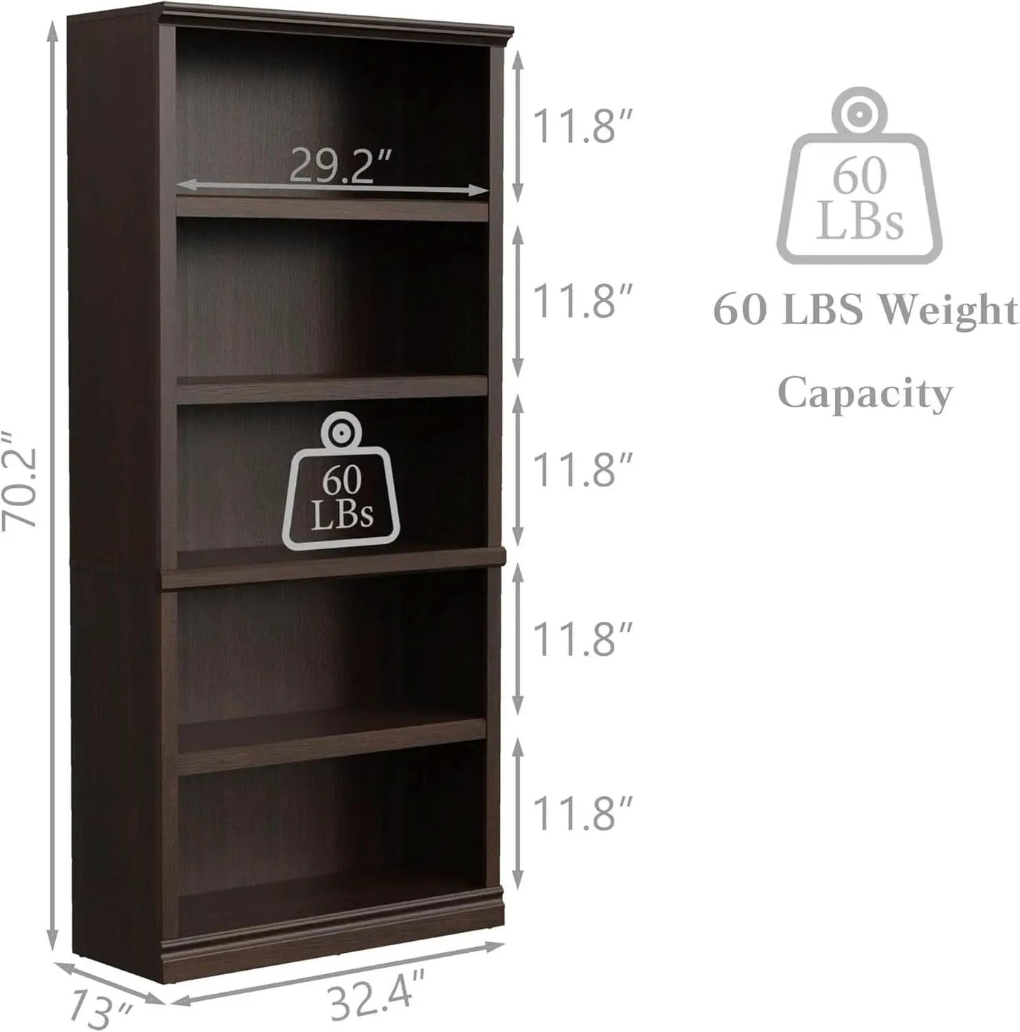 Bevfint 70 Inch Dark Cherry 5 Tier Floor Standing Bookcase from PriceLows™