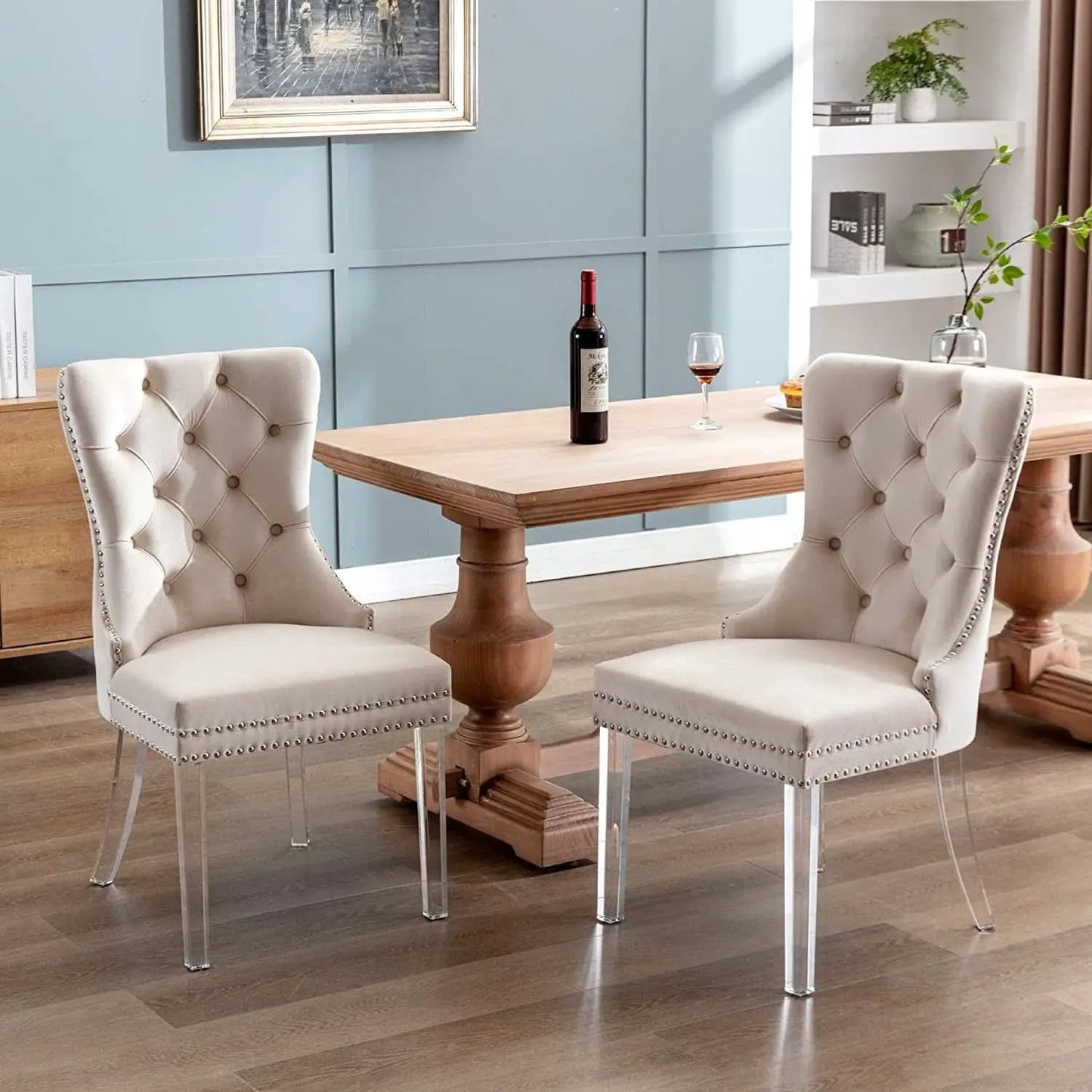 Velvet Tufted Dining Chairs Set of 4 with Acrylic Legs from PriceLows™