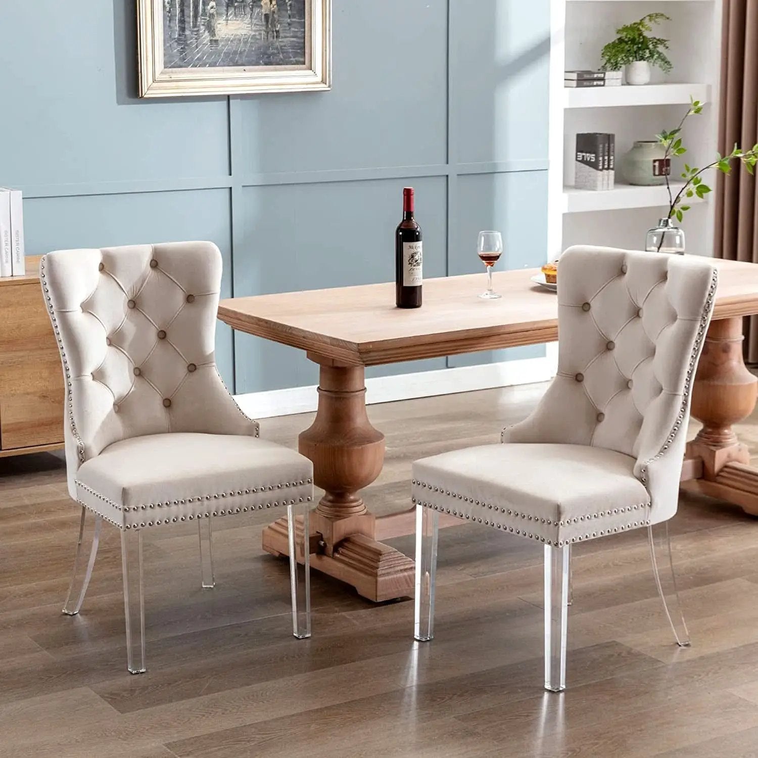 Velvet Tufted Dining Chairs Set of 4 with Acrylic Legs from PriceLows™