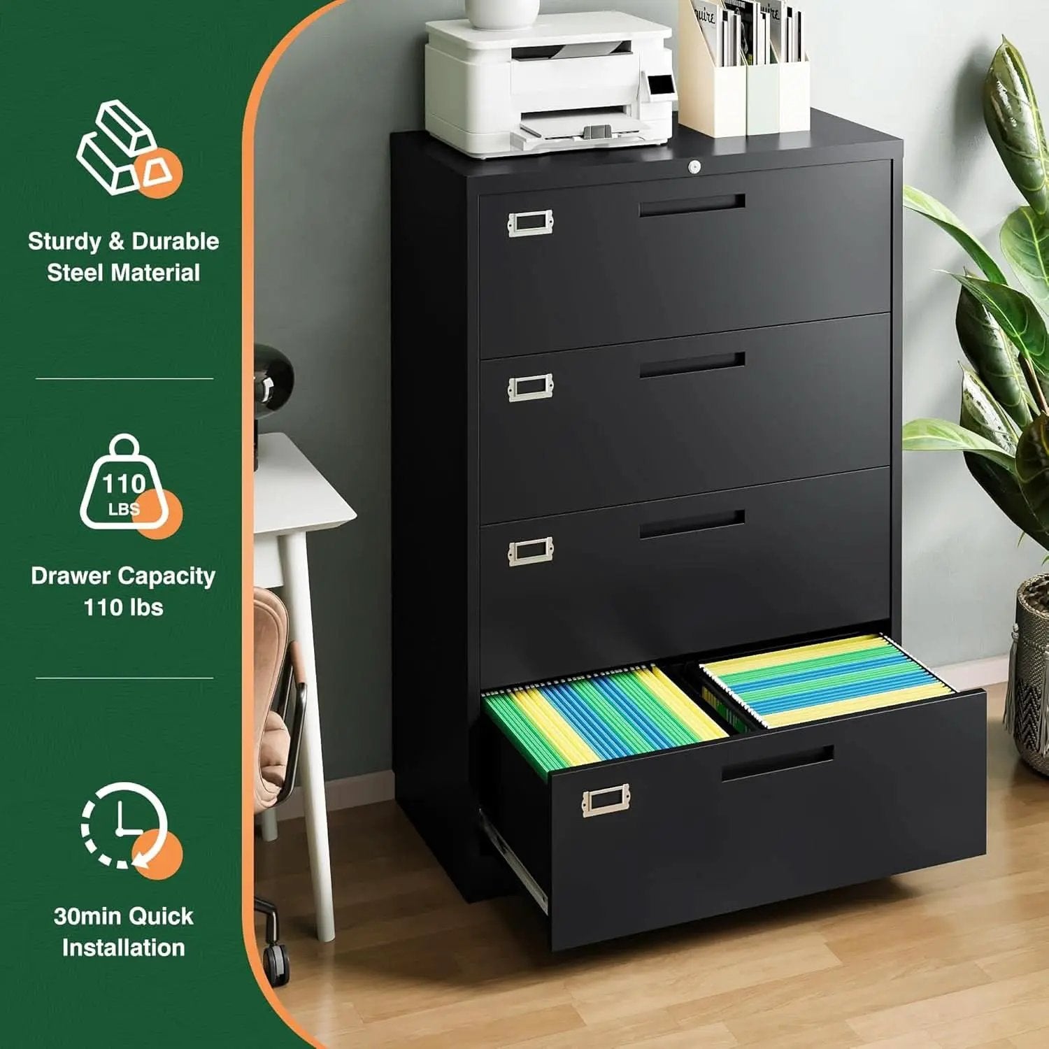 4 Drawer Metal Lateral File Cabinet With Lock For Office from PriceLows™