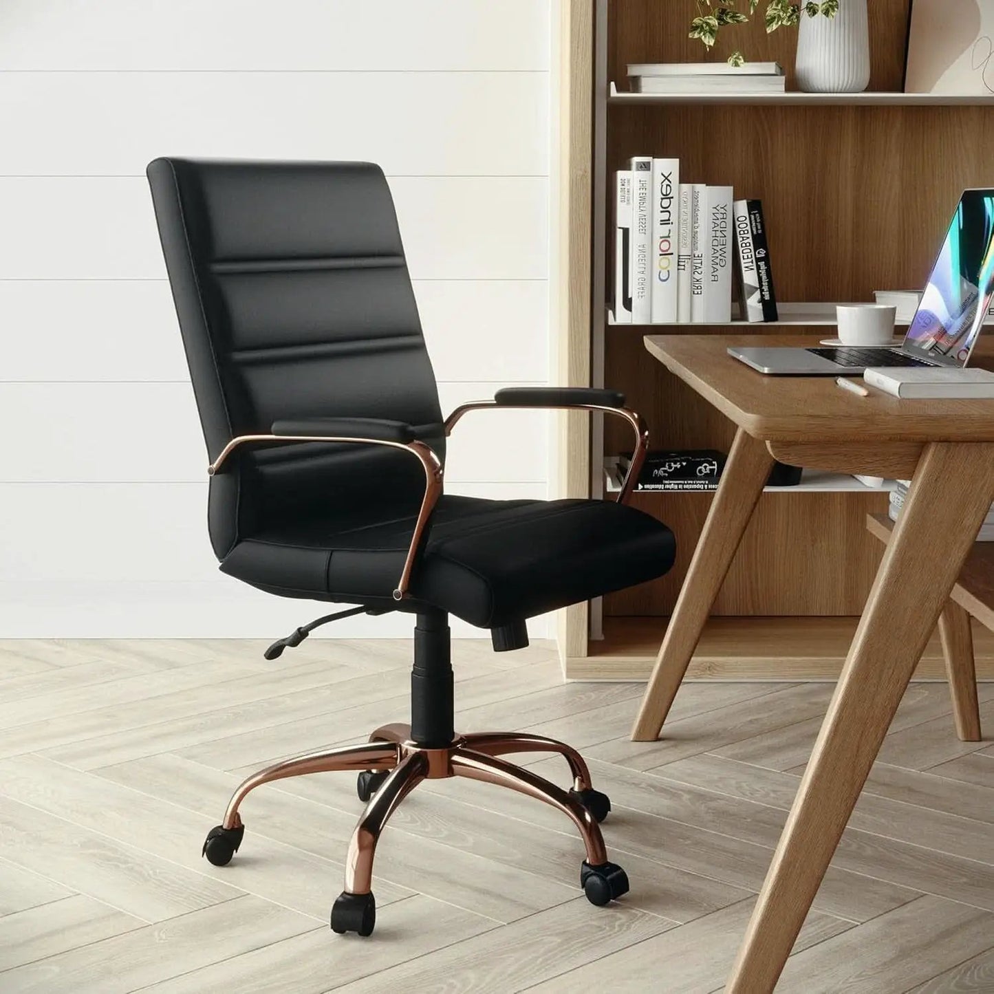 Whitney Mid Back LeatherSoft Desk Chair With Adjustable Height Black Rose Gold from PriceLows™