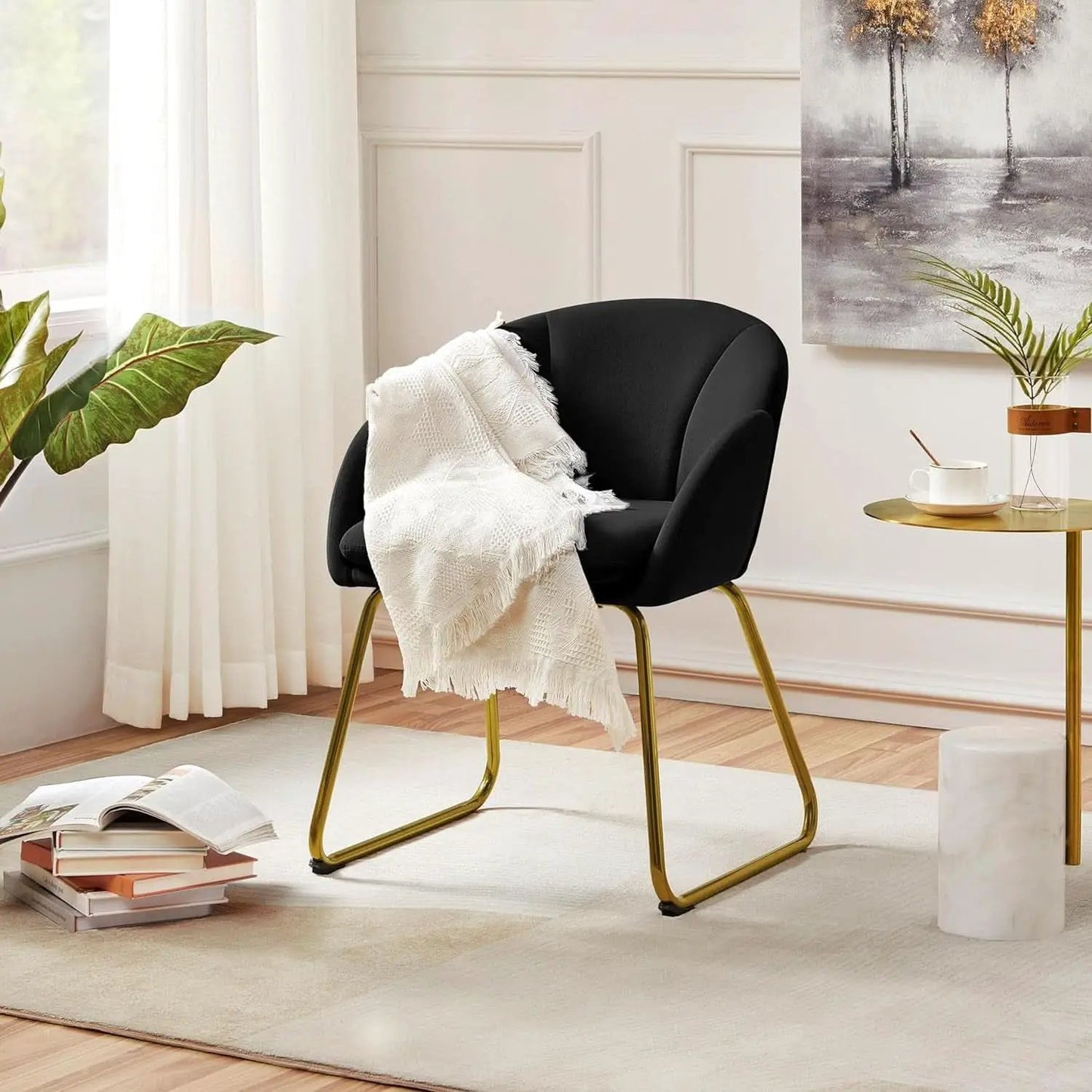 Modern Black Velvet Flower Armchair With Gold Legs from PriceLows™