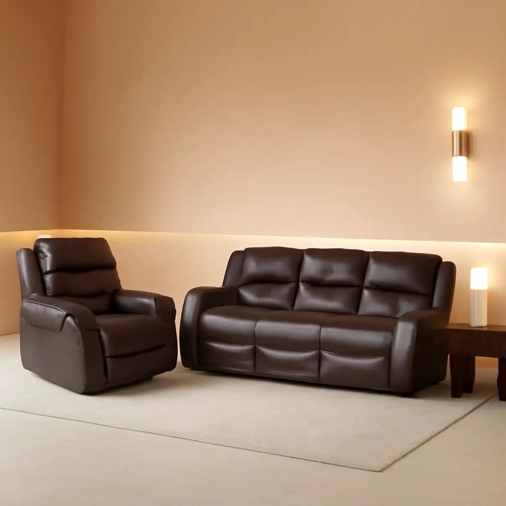 Grayson 3 Piece Faux Leather Recliner Set Sofa Loveseat Chair Brown from PriceLows™
