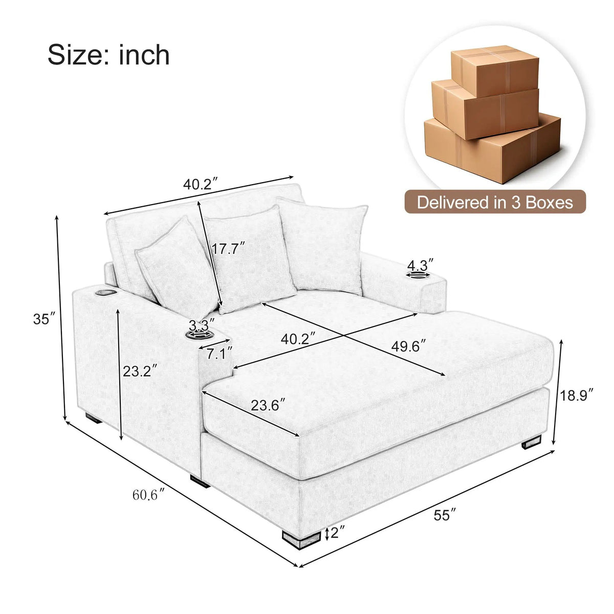 Chaise Lounger | Oversized | Cup Holders | Charging Port Included