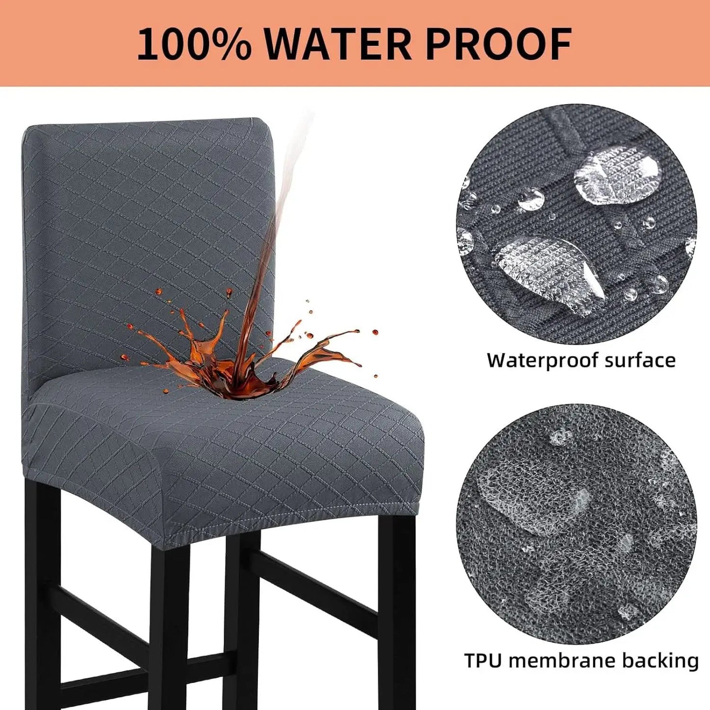 Waterproof Bar Stool Covers Grey Slipcovers 4 Pack Set from PriceLows™