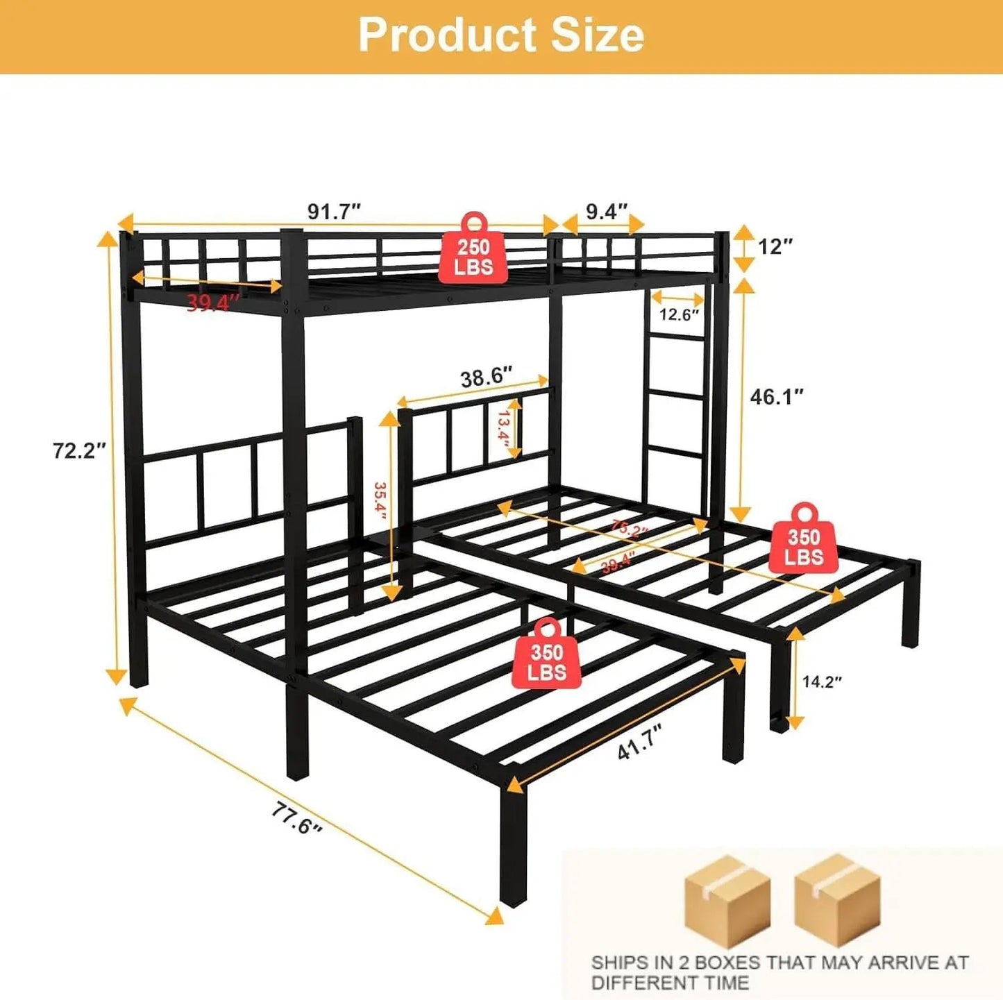 Triple Bunk Bed For 3 With Guardrails And Integrated Ladder from PriceLows™