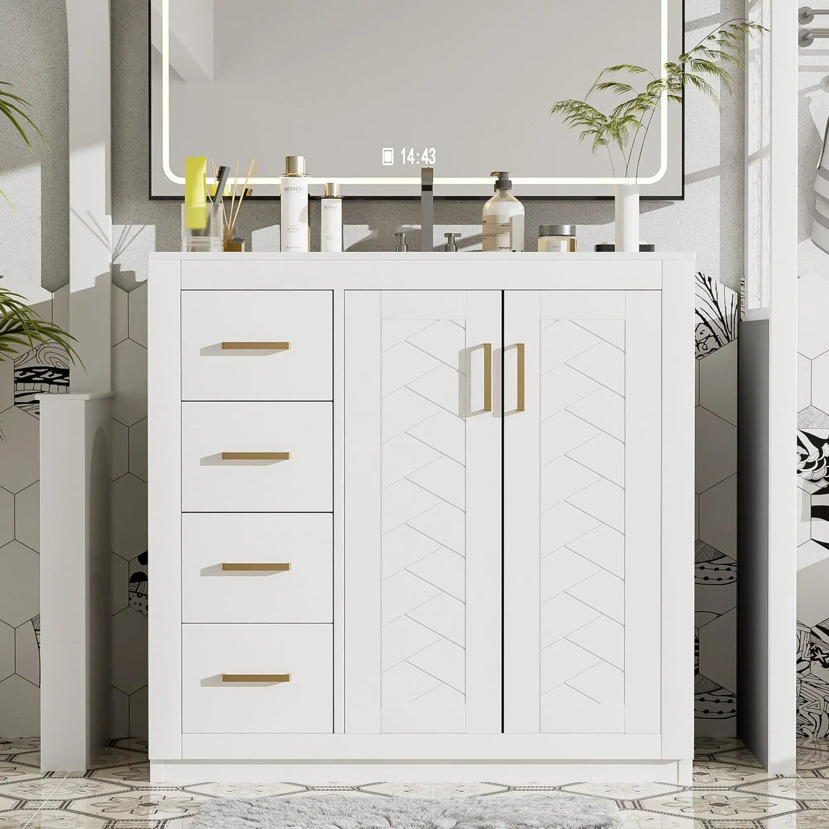 36 Inch Bathroom Vanity | Ceramic Sink Combo | 3 Drawers | Soft Closing Doors