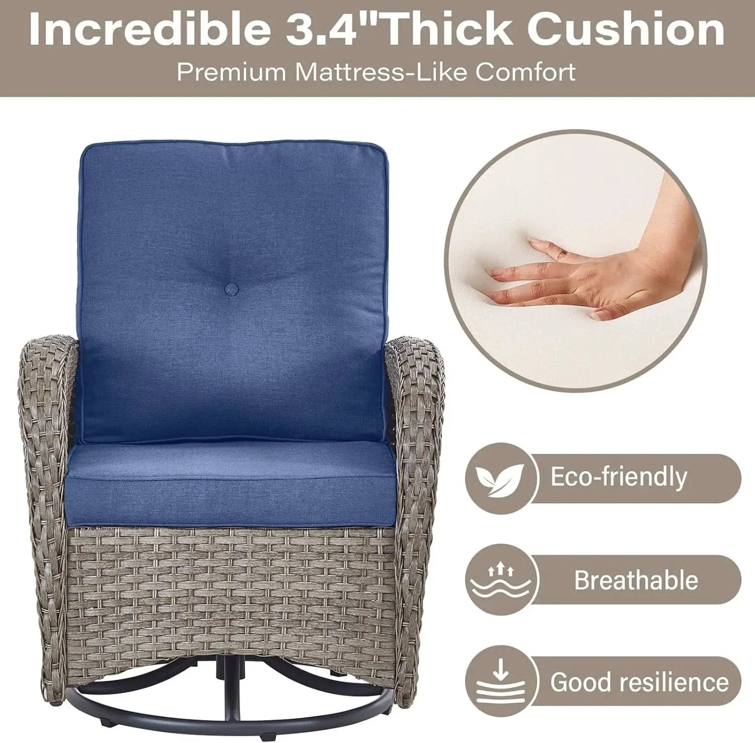 Outdoor Natural Wicker Swivel Patio Chairs Set With Glass Top Side Table from PriceLows™