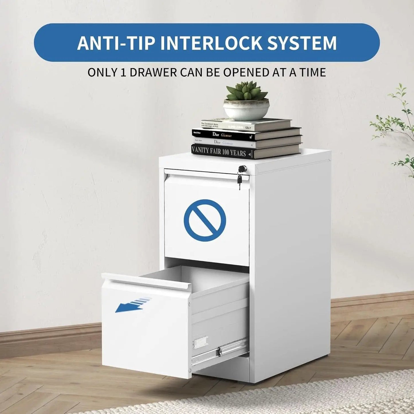 White 2 Drawer File Cabinet With Lock For Home Office Vertical Metal Filing Cabinet For Letter Legal A4 Files from PriceLows™