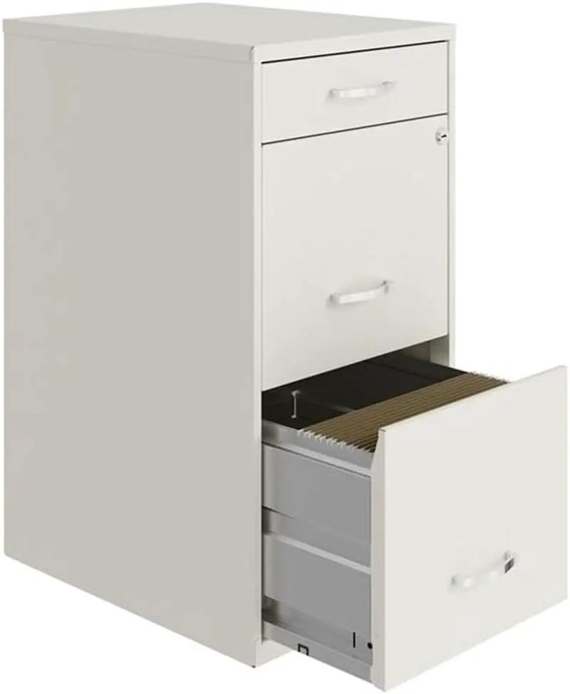 Pearl White 18 Inch Deep 3 Drawer Metal File Cabinet from PriceLows™