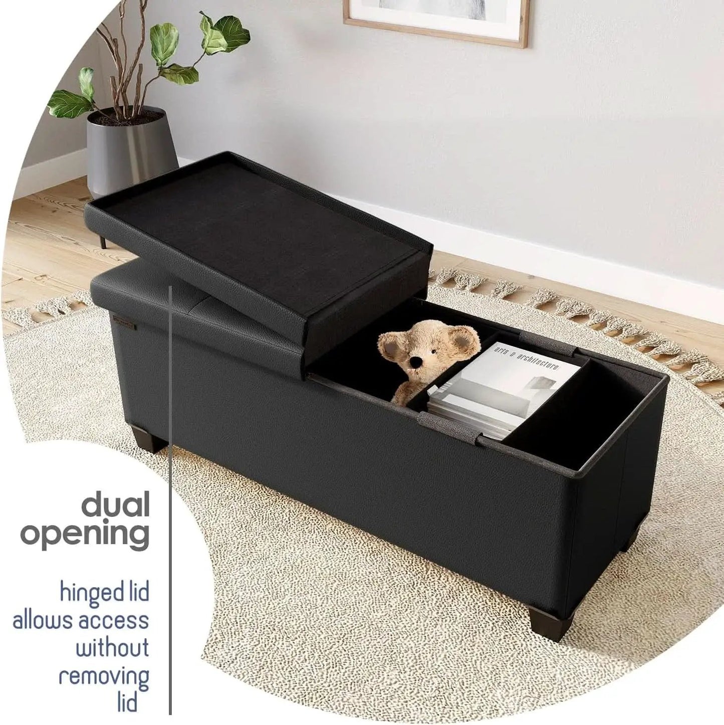 Black Forty ThreeInch Premium Multifunctional Storage Ottoman Bench from PriceLows™