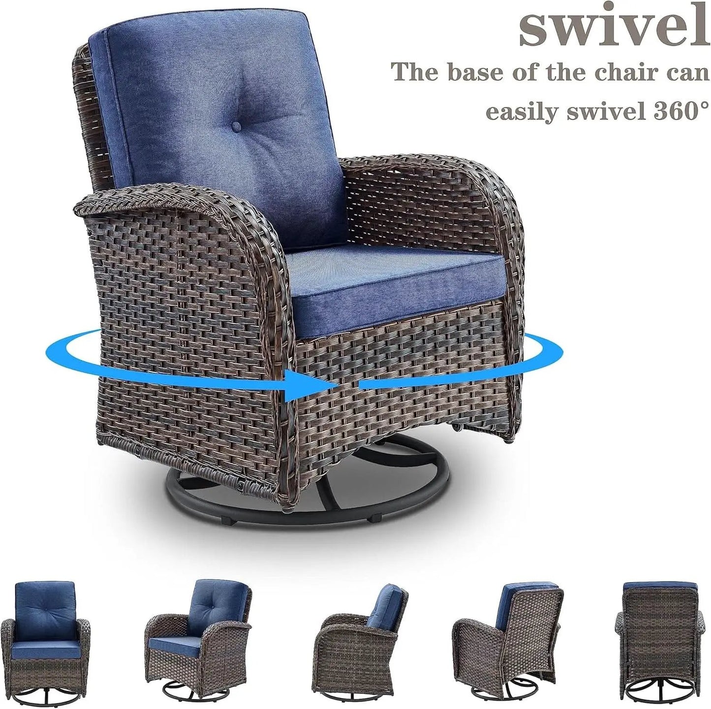 Six Piece Patio Conversation Set Brown Wicker Blue Cushions from PriceLows™