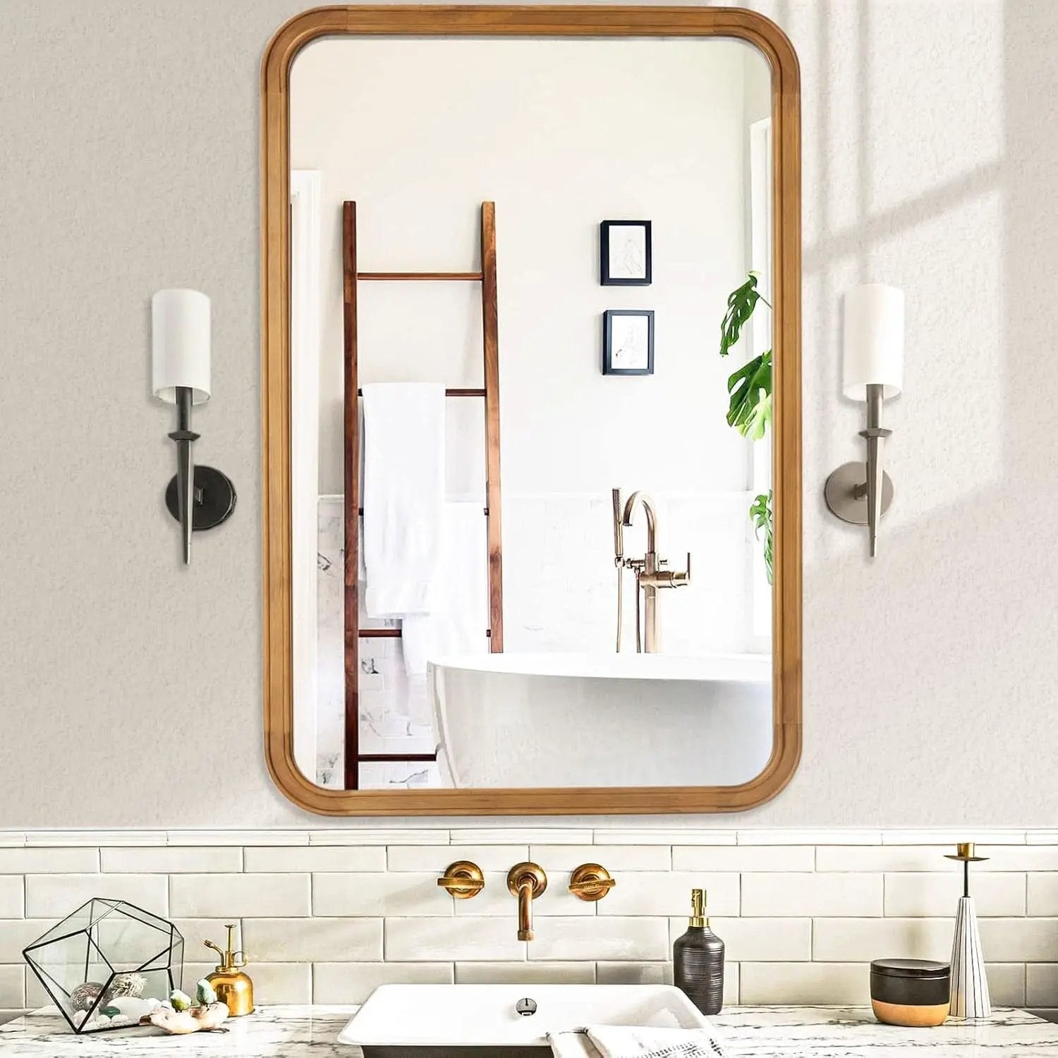 Wood Framed Bathroom Mirror 24x36 Inch Wall Mounted from PriceLows™