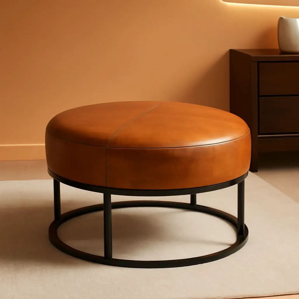 Round Leatherette Upholstered Coffee Table Midnight Brown from PriceLows™