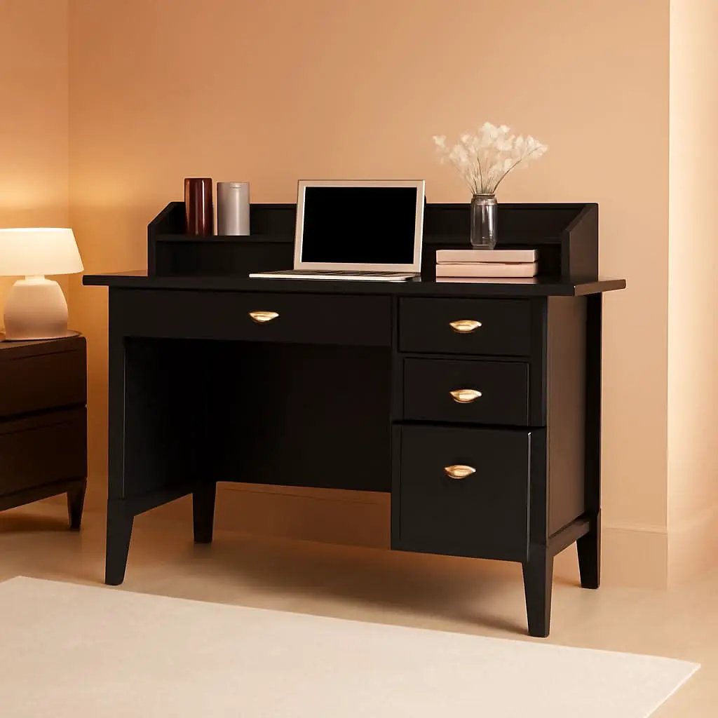 Matte Black Desk With Drawers And Hutch For Home Office from PriceLows™