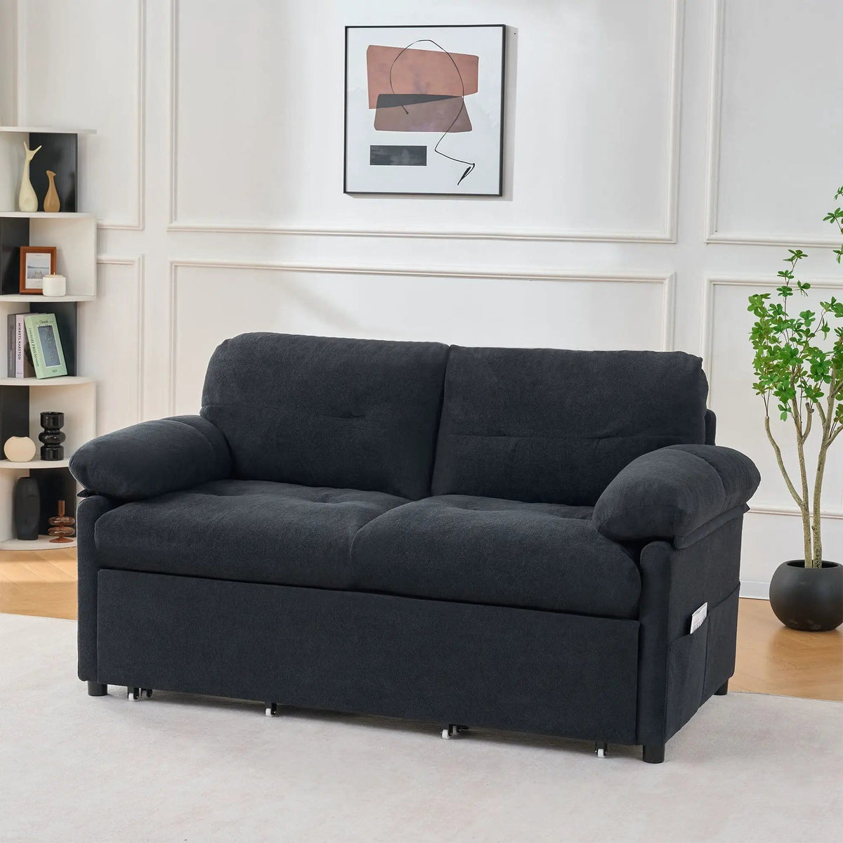Convertible Pull Out Sofa Bed Queen Size, 3 In 1 With Side Storage | Sleeper Sofa | Fabric & Steel | Bedroom