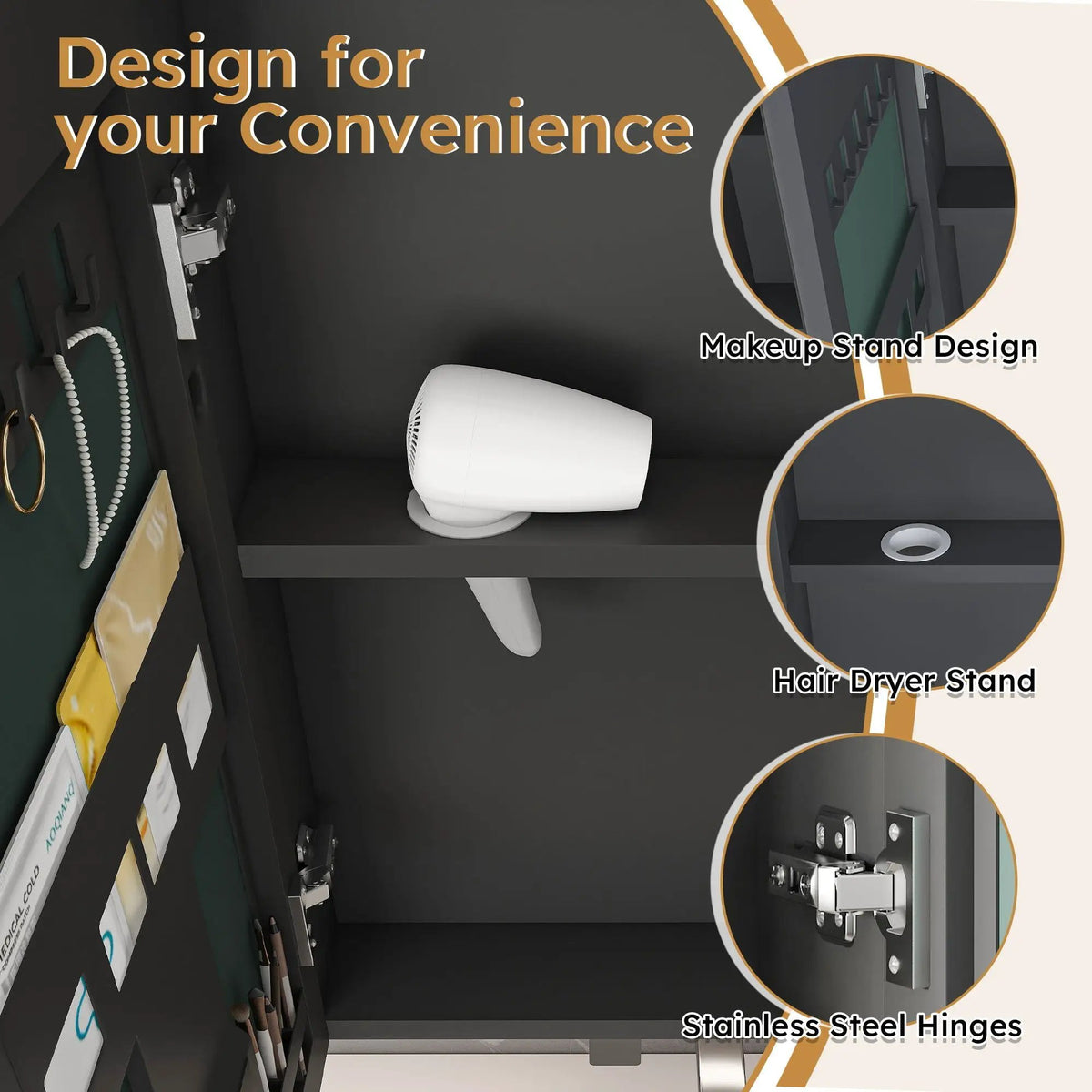 Aluminum Medicine Cabinet Mirror | LED Light | Defogging Function | 35 Inch Width