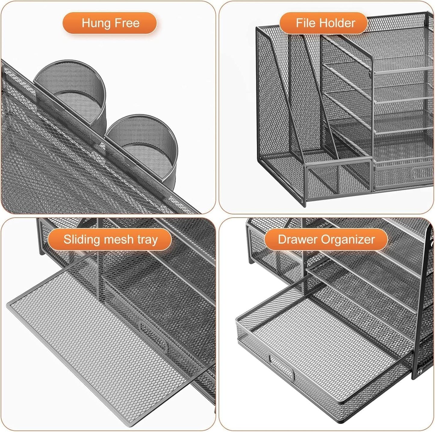 Grey 5 Tier Mesh Desk Organizer With Drawer And File Trays from PriceLows™