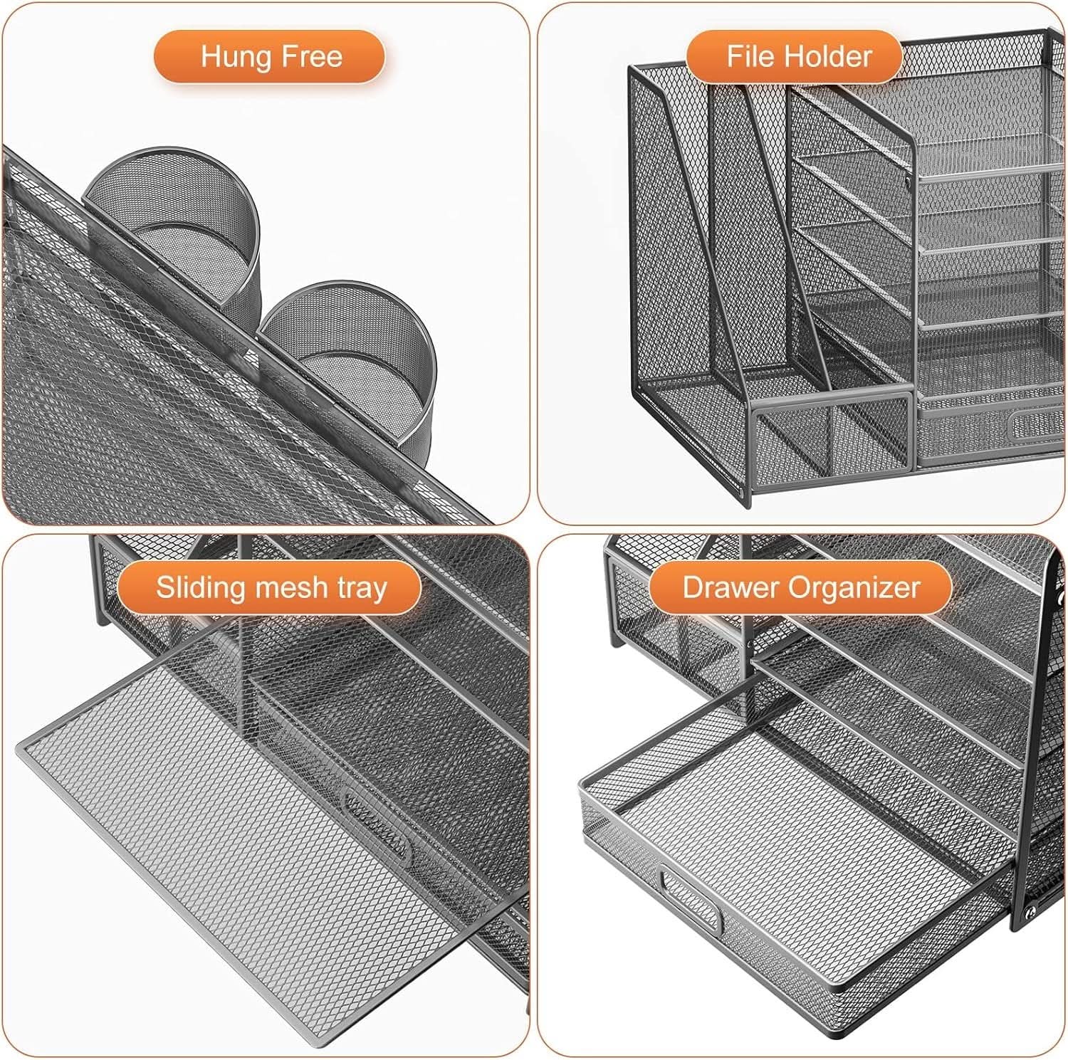 Grey 5 Tier Mesh Desk Organizer With Drawer And File Trays from PriceLows™