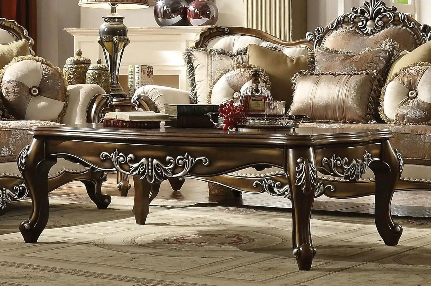 4 Piece Traditional Living Room Set With 91In Sofa Loveseat Chair Coffee Table from PriceLows™