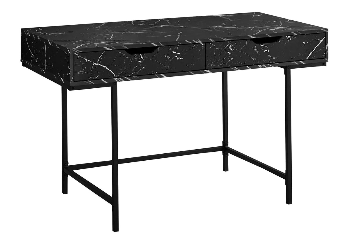 Marble Look Computer Desk | Two Wide Handle Drawers | Contemporary Modern Design | 47.25 Inch Length