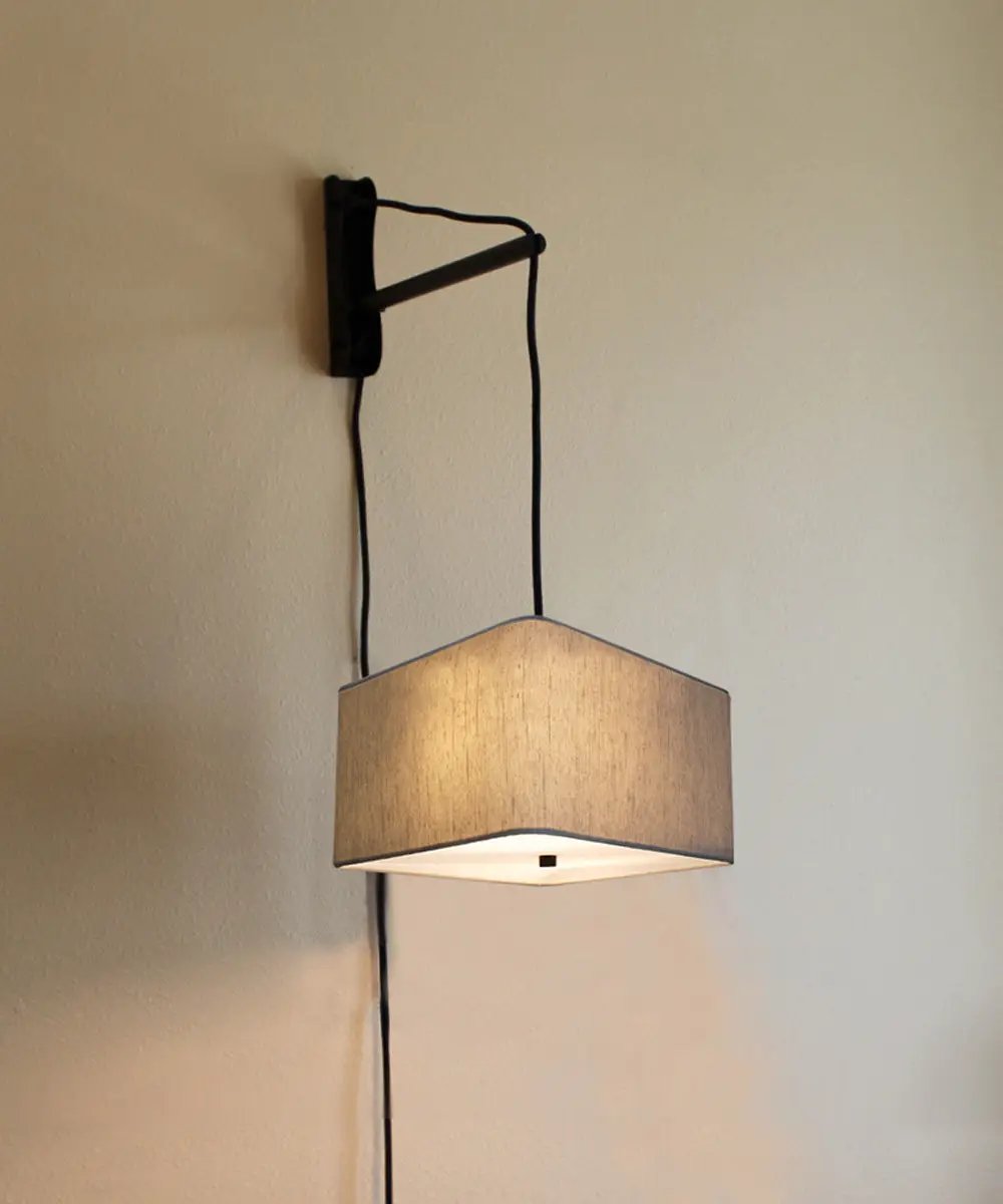 Plug In Wall Mount Pendant | 2 Light | Oatmeal Drum Shade | 12 Inch