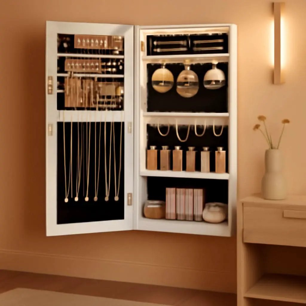 Mirror Jewelry Cabinet Armoire With LED Lights White from PriceLows™