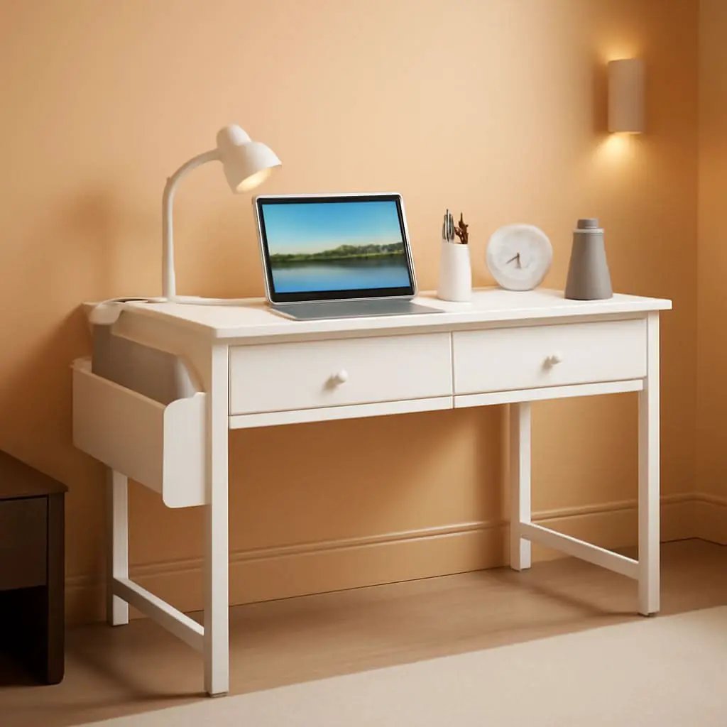 White Desk With Drawers 32 Inch Space Saving Home Office Desk from PriceLows™