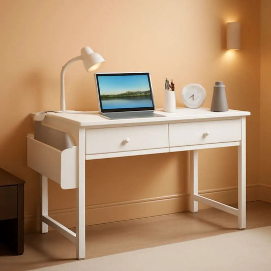 White Desk With Drawers 32 Inch Space Saving Home Office Desk from PriceLows™