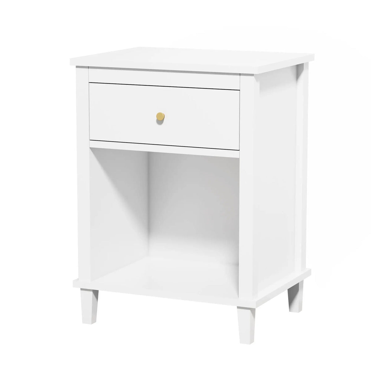 Nightstand | 1 Drawer 1 Shelf | White MDF | Tip Resistant