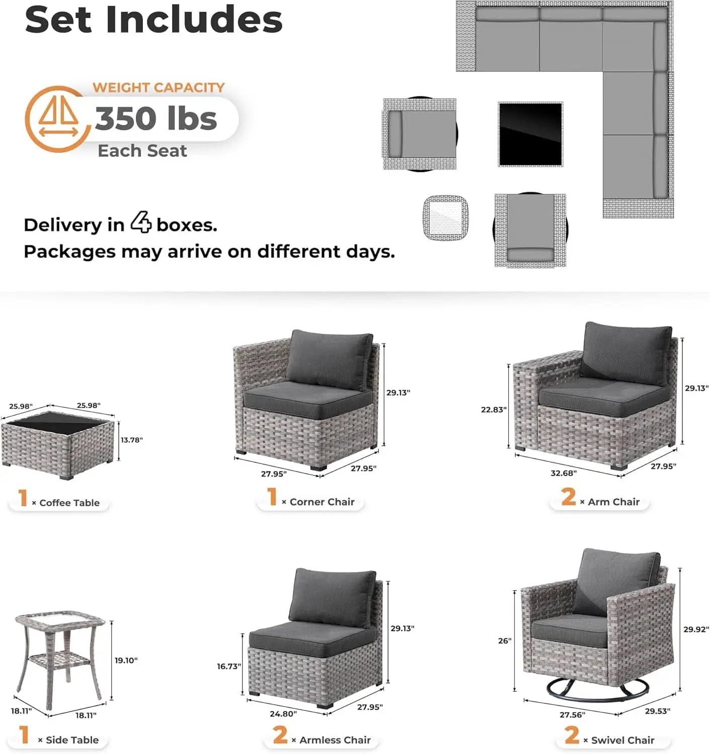 Modern 9 Piece Outdoor Wicker Sectional Sofa Set from PriceLows™