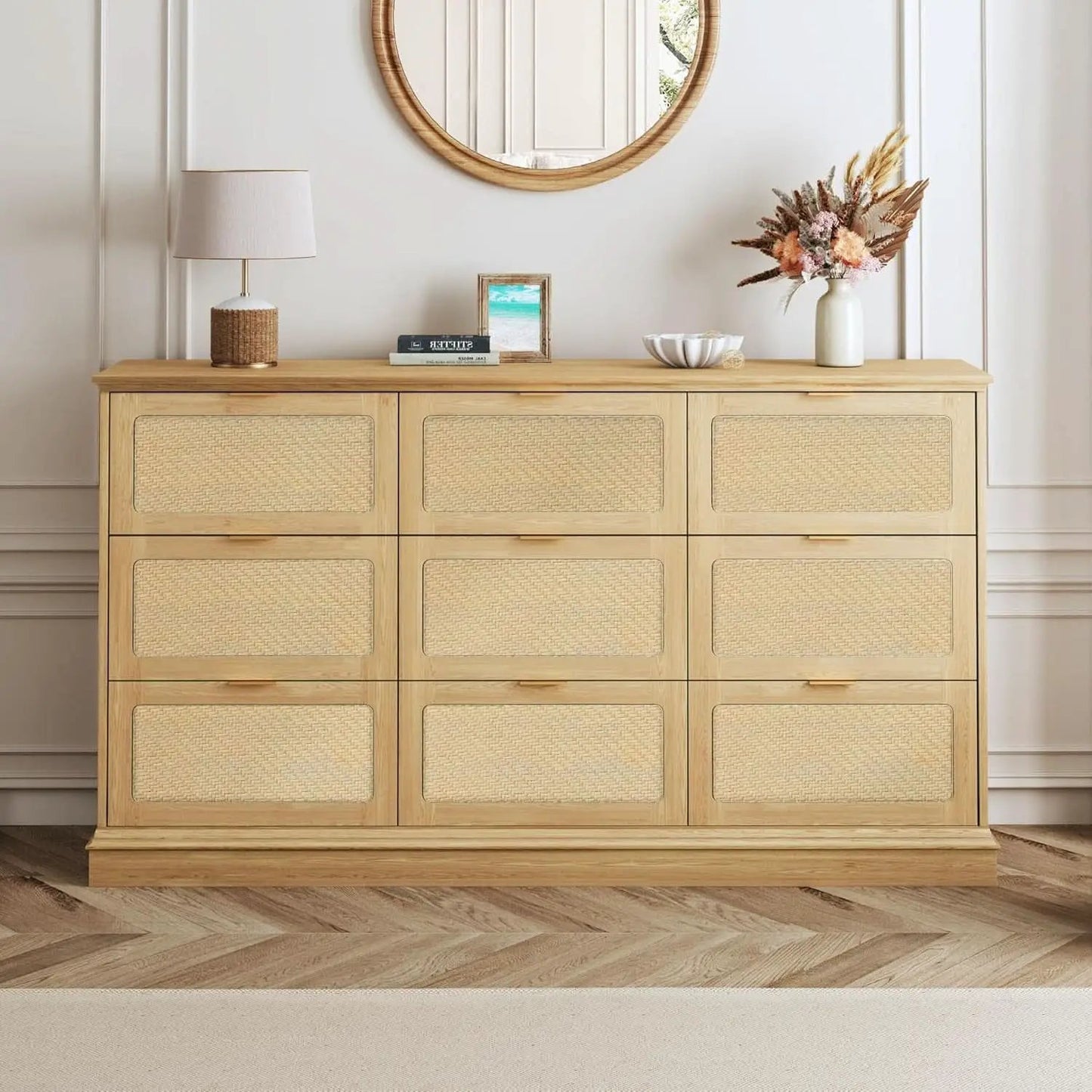 60 Inch SolidOak BohoInspired Dresser With Drawers from PriceLows™