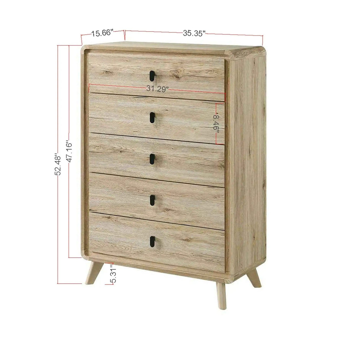 Chest With 5 Drawers - | 35.43 x 15.59 x 52.36 in | Wood | Beige