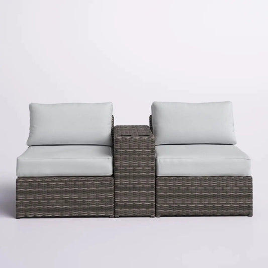2 Person Wicker Conversation Set | Cushions Included | Integrated Cup Holders | Handwoven HDPE