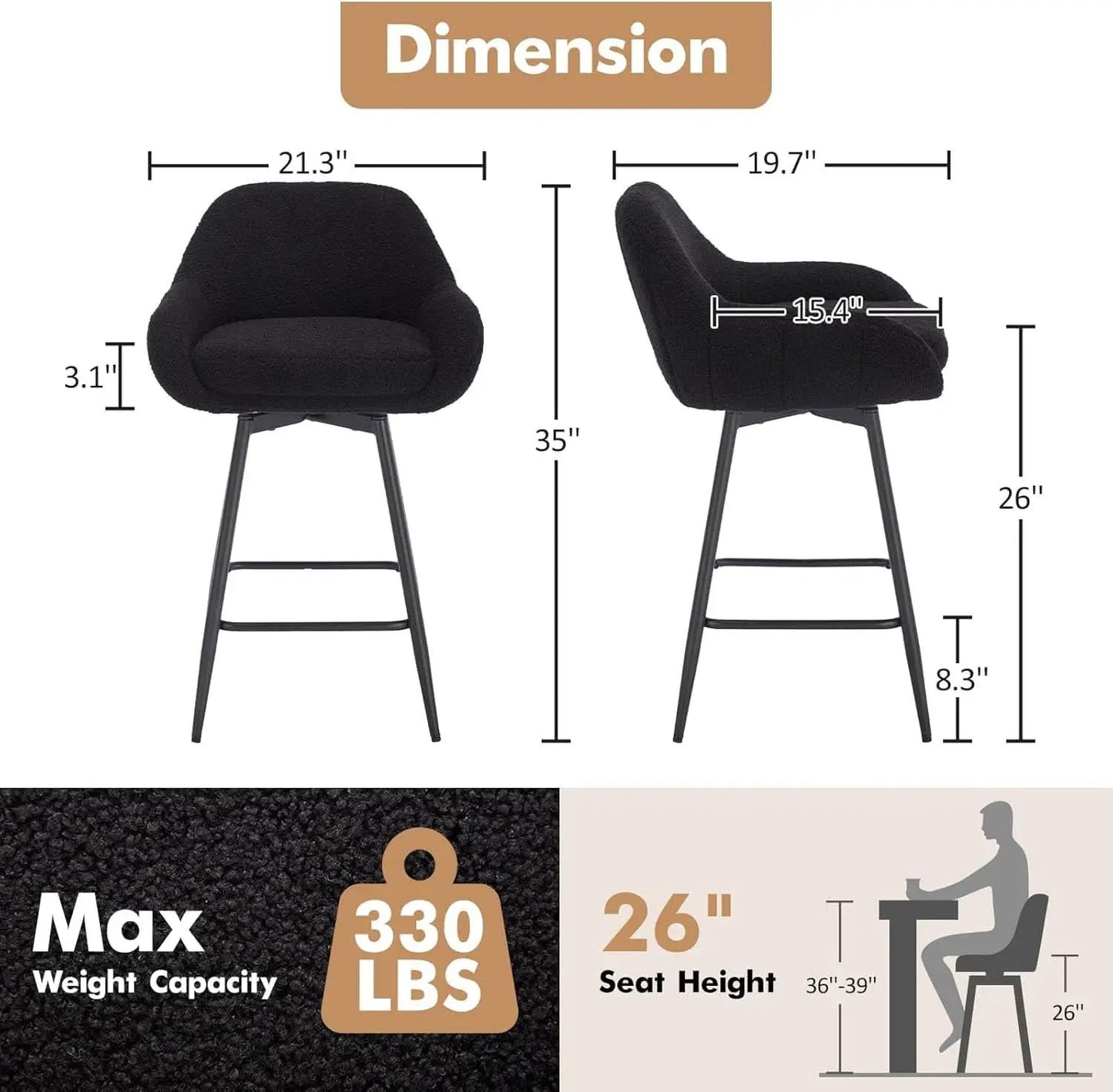 Modern Swivel Bar Stools Set of Two Comfortable Design from PriceLows™
