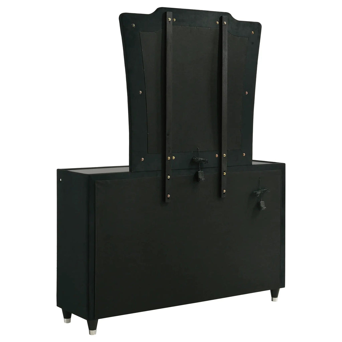 Lorient 8-drawer LED Dresser with Mirror | 60.5 x 16 x 38.25 in | Rubberwood & Velvet | Black