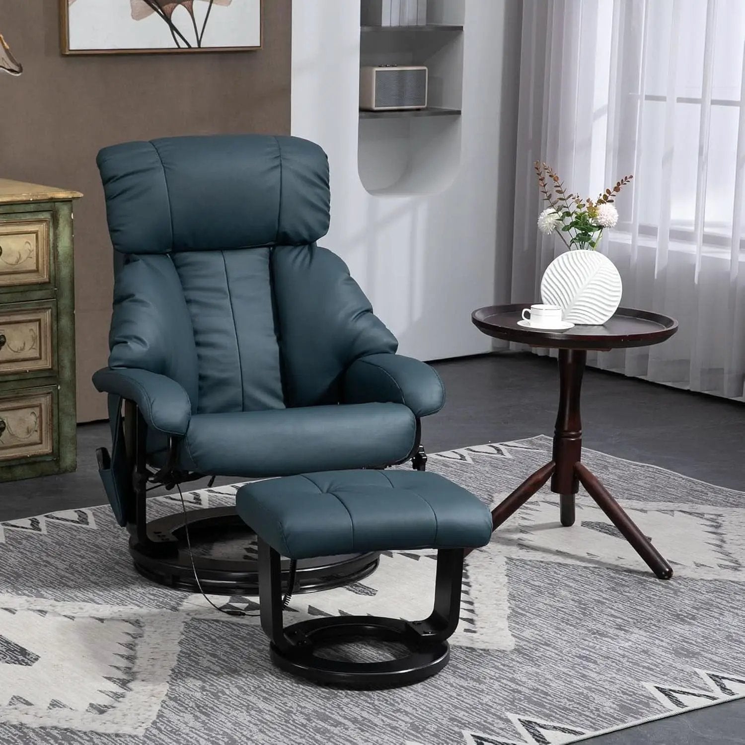 Blue Massage Recliner Chair With 360 Swivel Ottoman from PriceLows™