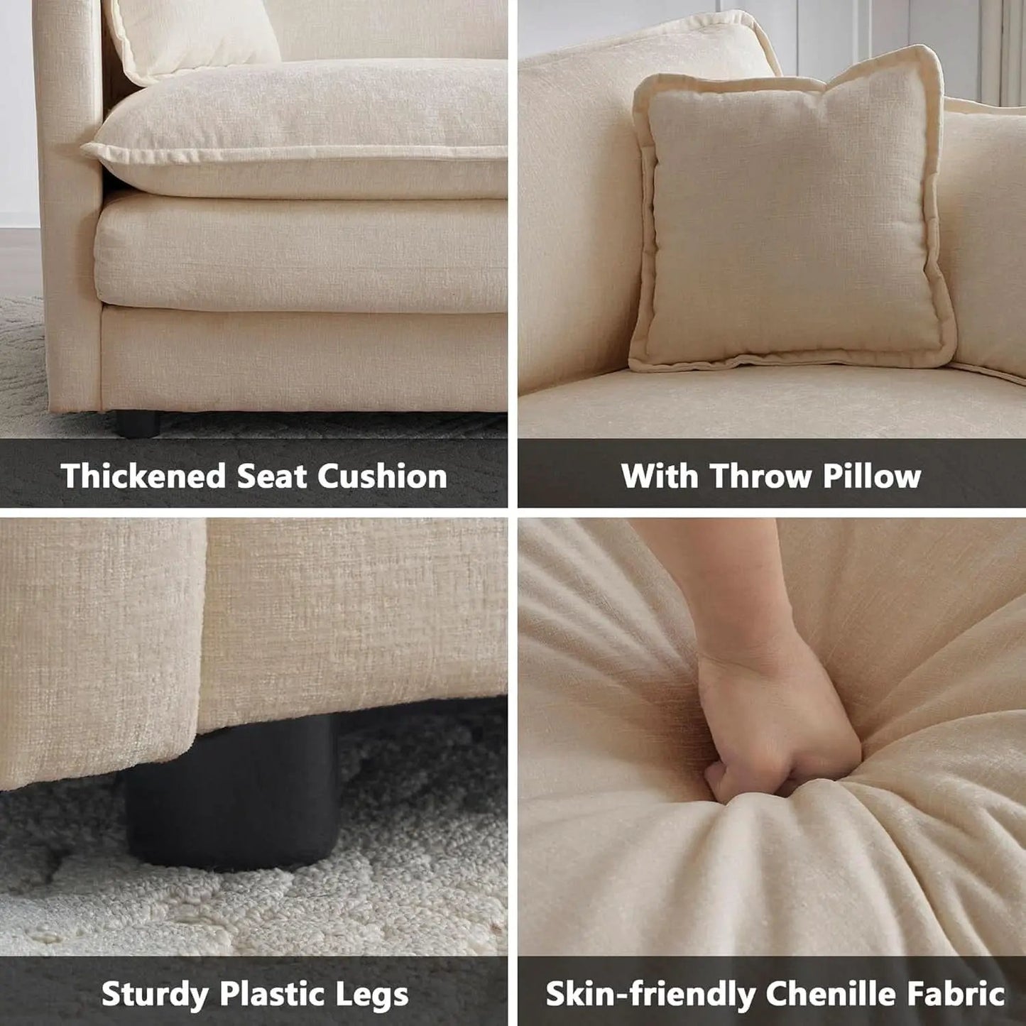 Chenille 76 Inch Loveseat Sofa Light Coffee Armrest Pillows from PriceLows™