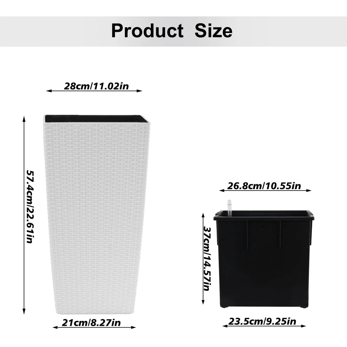 Square Planter | Automatic Watering | Dual Reservoir | Set of 2 White